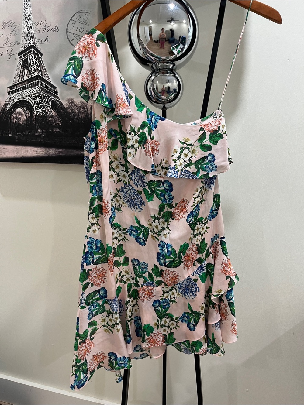 Marissa Webb Pink Floral Asymmetrical Ruffle Dress